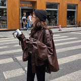 Cute Leather Jacket Women's Spring and Autumn Loose Motorcycle Clothing