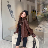 Cute Leather Jacket Women's Spring and Autumn Loose Motorcycle Clothing