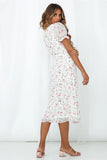 Milkmaid Dresses Summer Printed Vintage Square Collar Short Sleeve Maxi Dress