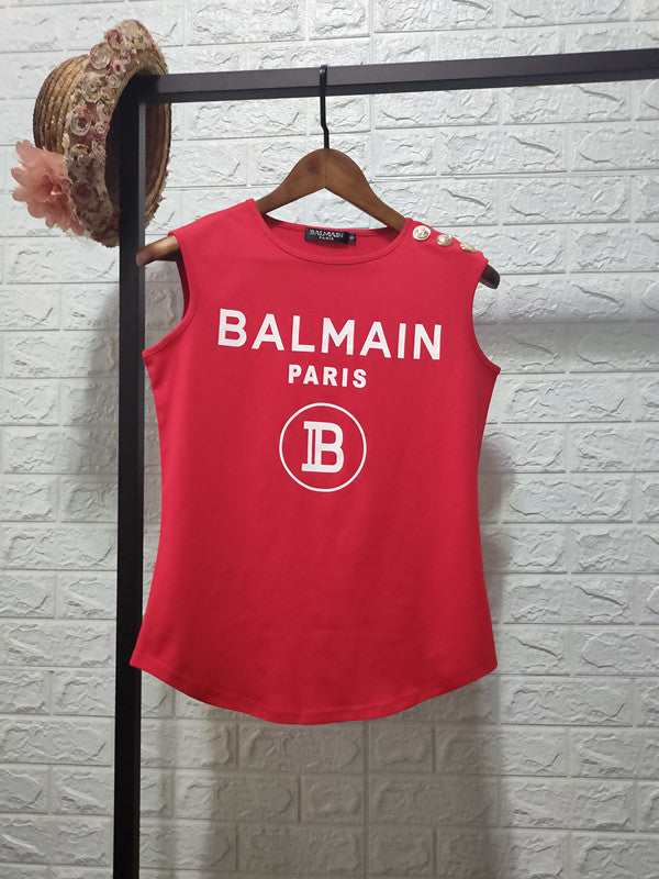 T Shirt Balmain Spring/Summer Printed Full Cotton Casual Sleeveless T-shirt