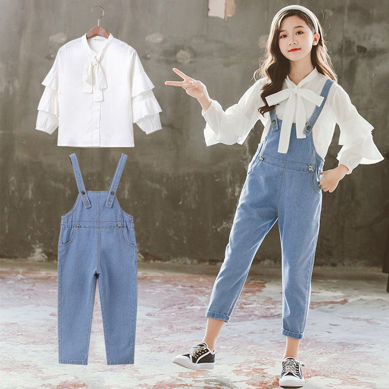 Children's Overalls Suit Spring and Autumn Women's Denim Shirt Children Girl's Spring Clothes