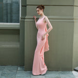 Wedding Guest Dress Bride Long Long Sleeve Red Appreciation Dinner Slim-Fit Fishtail Wedding Dress