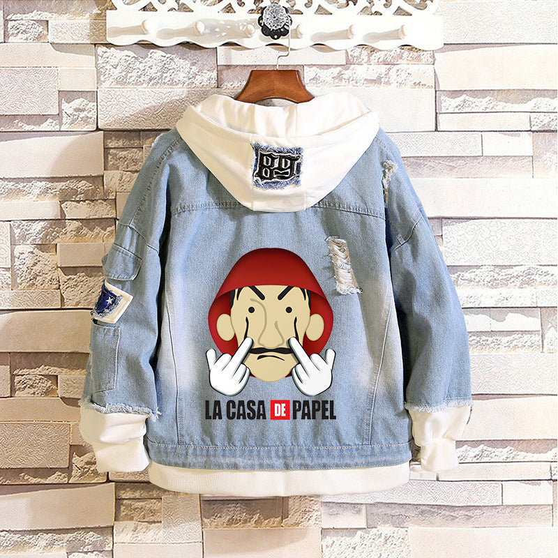 Comic Denim Jacket Men's and Women's Spring and Autumn Fashion Casual Denim Jacket