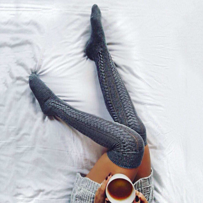Winter Thick Knit Thigh High Socks Long Stockings Boot Autumn and Winter Knitting Loose Stockings