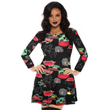 Skull Dress Autumn and Winter Dress Pumpkin Print Long Sleeve Skirt