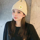 Toboggan Hat Women's Autumn and Winter Smiley Face Knitted Casual Ear Protection Beanie Hat