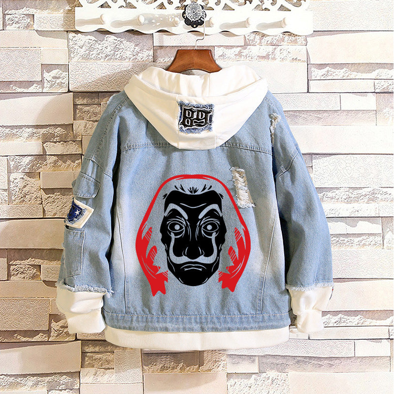 Comic Denim Jacket Men's and Women's Spring and Autumn Fashion Casual Denim Jacket