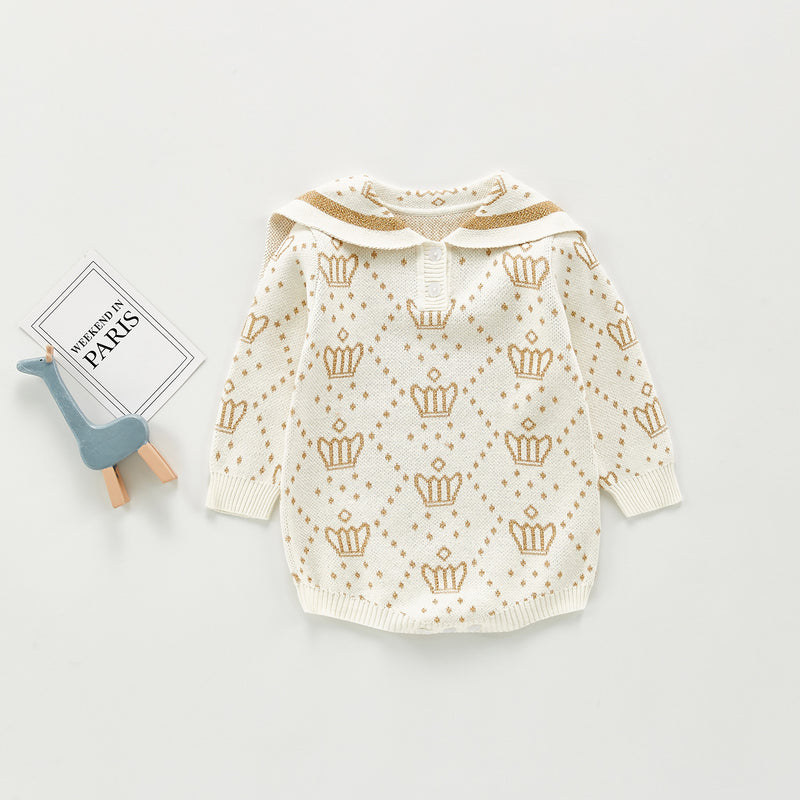 Autumn Rompers Knitted Wool Jumpsuit Crown Rompers Jumpsuit