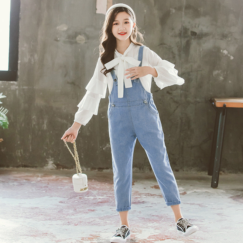 Children's Overalls Suit Spring and Autumn Women's Denim Shirt Children Girl's Spring Clothes