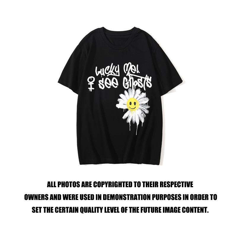Shark Print T Shirt Cartoon Graffiti Little Daisy T-Shirt Summer Printed Short Sleeve