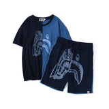 Shark Print Shorts Shark Head Tiger Head Stitching Denim Color Shorts Beach Pants Men