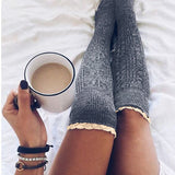 Winter Thick Knit Thigh High Socks Long Stockings Boot Lace Stockings Knitted Knee Socks Women