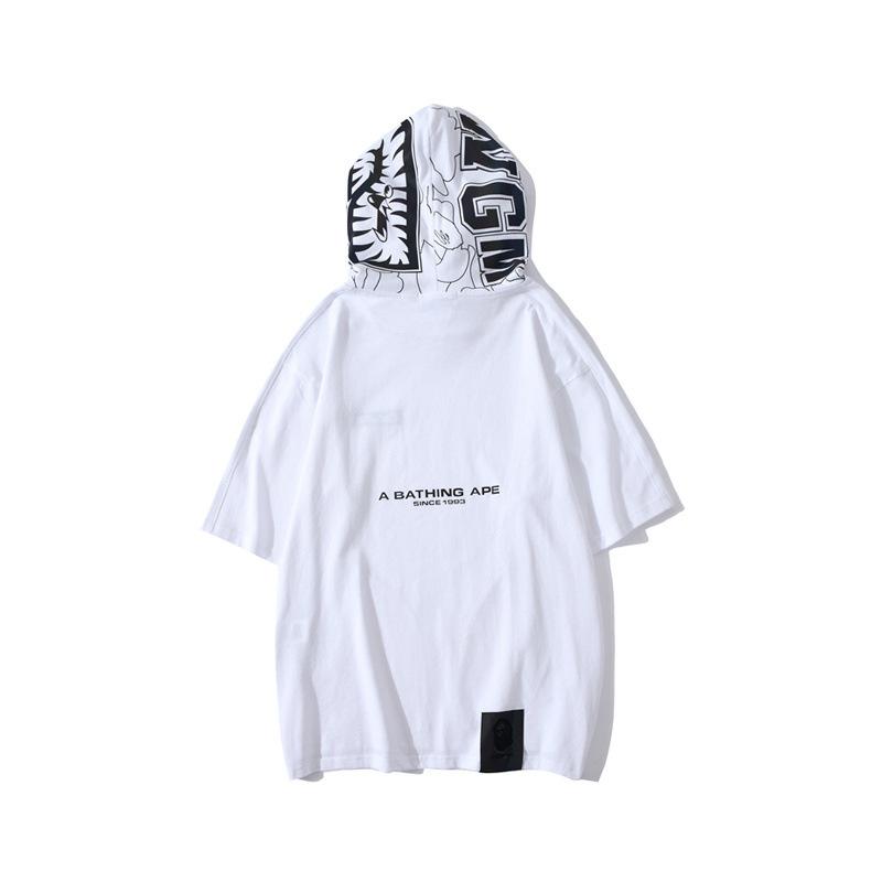 Shark Print T Shirt Camouflage Reflective Hooded Pullover Short Sleeve T-Shirt