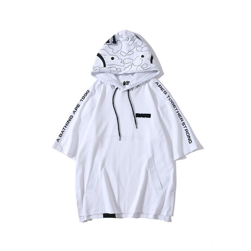 Shark Print T Shirt Camouflage Reflective Hooded Pullover Short Sleeve T-Shirt