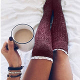 Winter Thick Knit Thigh High Socks Long Stockings Boot Lace Stockings Knitted Knee Socks Women