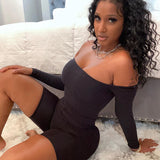 Fashion Summer Boat Neck Shoulder-Length Long-Sleeved One-Piece Shorts One-Piece Trousers