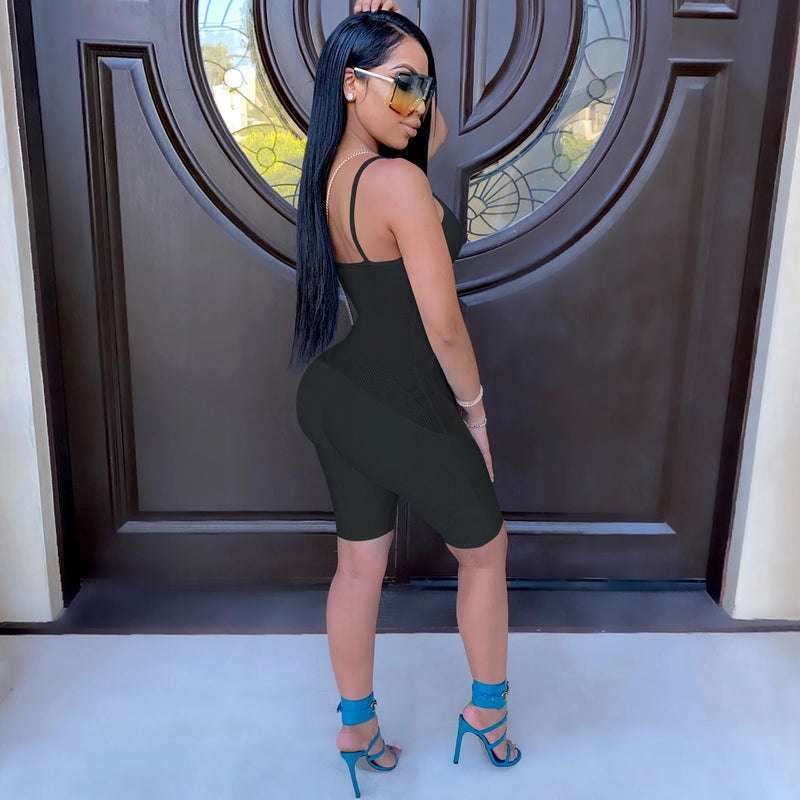 See through Pants Suit Women's Fashion Sexy Sling See-through Jumpsuit Shorts