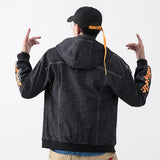 Denim Varsity Jacket Autumn | Hooded Casual Denim Jacket Letter Printed Men's Workwear Jacket