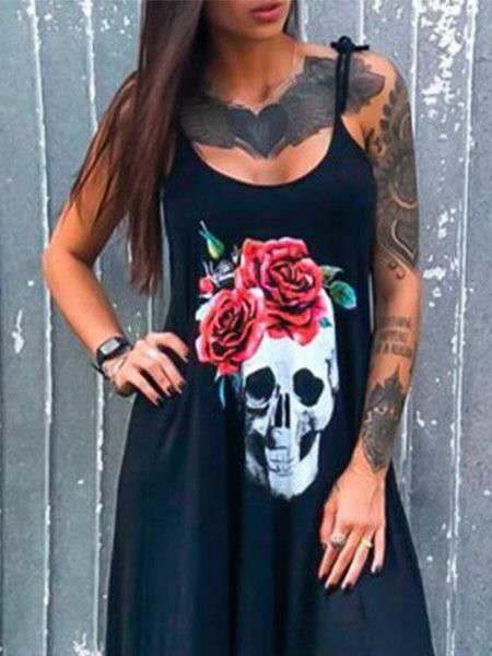 Skull Dress Summer Skull Print plus Size Long Dress