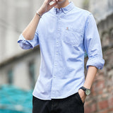 White Work Shirts Fall Men's Long Sleeve Shirt Solid Color Shirt