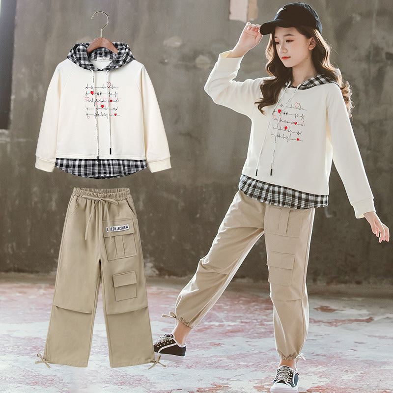Girls' Sports Suit Sweater Fall Overalls Children GIRL'S Pants 2 Piece Set