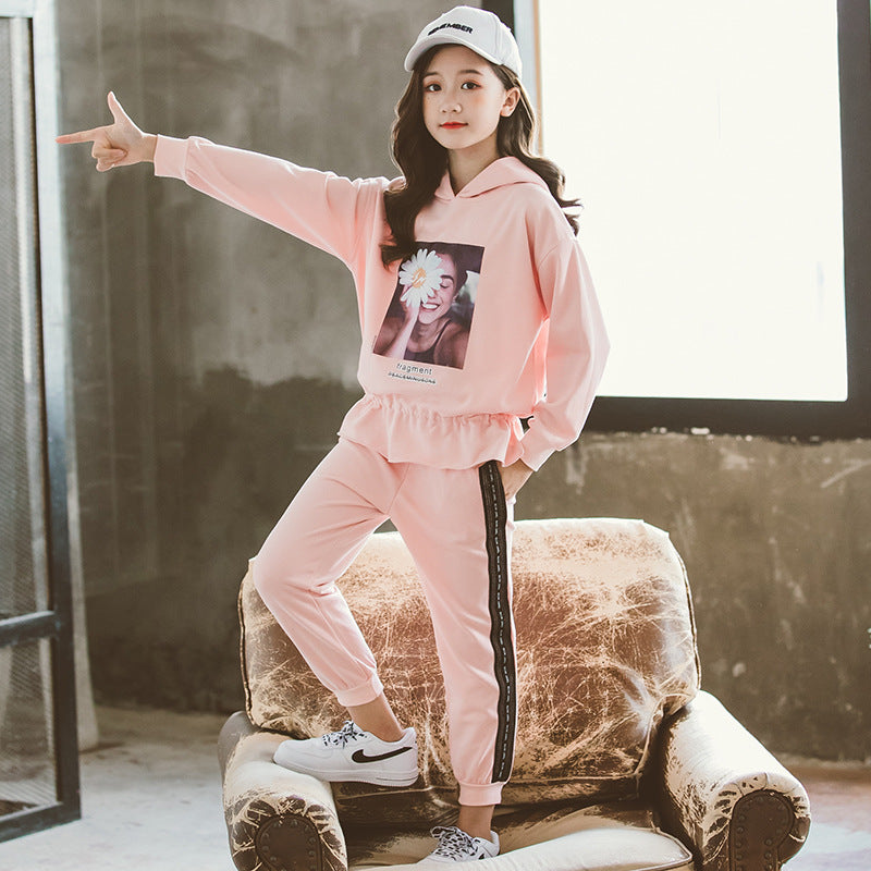 Suit Hooded Sweater Autumn Two-Piece Suit Loose Children Girl's Pants
