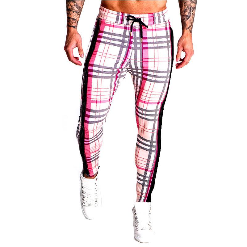 Men Plaid Pant Man Checkered Pants Fall Men's Clothing Muscle Workout Brothers Running Training Pants Casual Fashion Slim Fit Plaid Men's Trousers