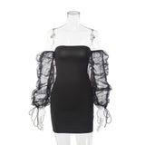 Mini Club Dresses Women's Clothing Sexy See-through Puff Sleeve Dress