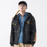 Denim Varsity Jacket Autumn | Hooded Casual Denim Jacket Letter Printed Men's Workwear Jacket