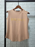 T Shirt Balmain Cotton Gold Hem Sleeveless Vest for Women