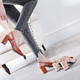 Nude Strappy Block Heels