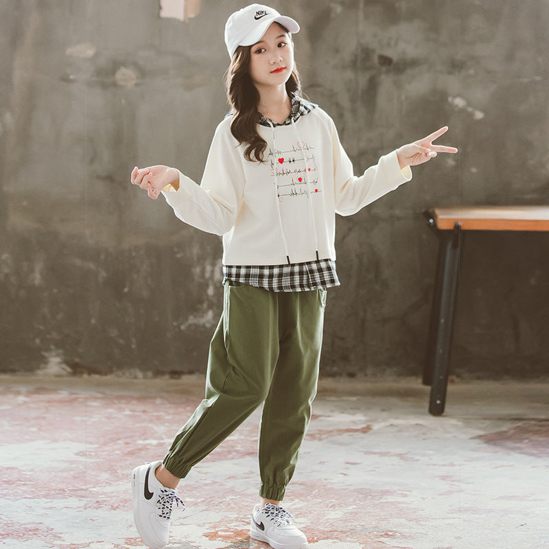 Sweater Green Overalls Two-Piece Set Autumn Exercise Suit Children GIRL'S Pants