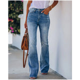 90S Fashion High Waist Stretch Retro Slightly Flared Jeans Women