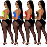 See through Pants Suit See-through Color Block Ladies Two-Piece Set
