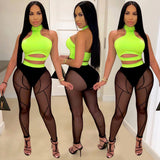 See through Pants Suit See-through Color Block Ladies Two-Piece Set