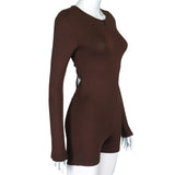 Summer Solid Color Back Pleating Midriff Outfit Front Chest Zipper Sexy One-Piece Shorts