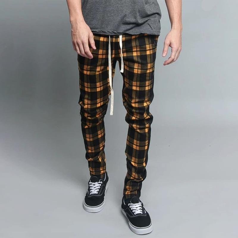 Men's Plaid Pant Man Checked Pants Men's Casual Sports Pants Men's Plaid Colorblock Trendy Slim Fit Ankle Tight Trousers