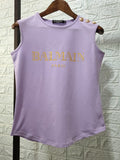 T Shirt Balmain Cotton Gold Hem Sleeveless Vest for Women