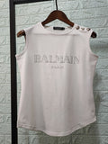 T Shirt Balmain Cotton Gold Hem Sleeveless Vest for Women