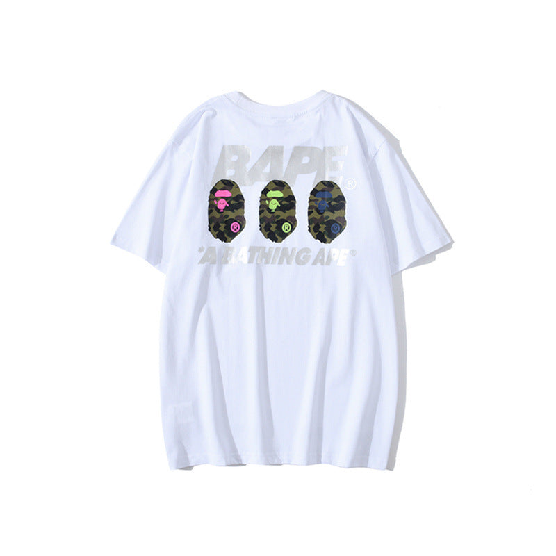 Shark Print T Shirt Summer Men'S And Women'S Short-Sleeved Top