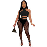 See through Pants Suit See-through Color Block Ladies Two-Piece Set