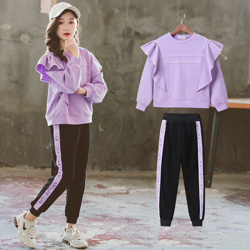 Children's Autumn and Winter Sports Sweater Two-Piece Loose Top Children Girl's Pants