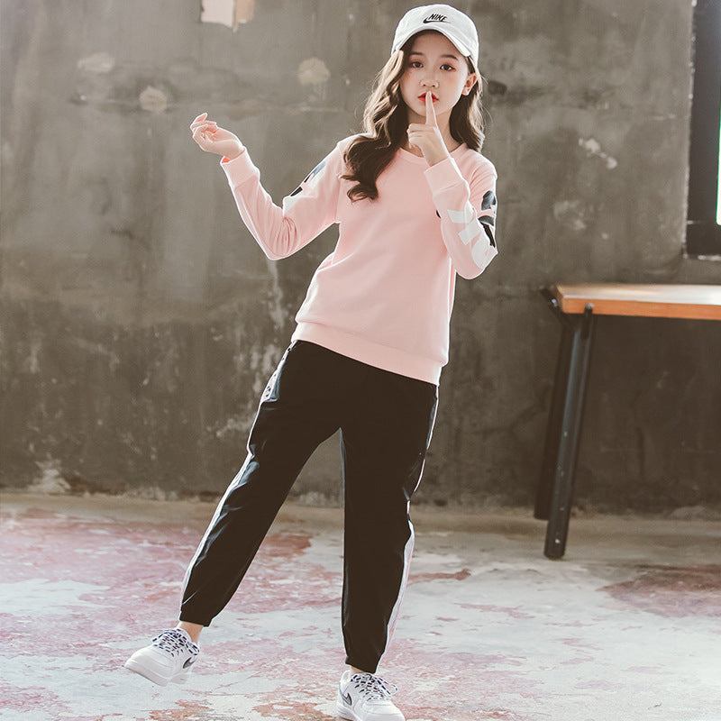 Sports Suit Autumn and Winter Suit Girl Pullover Two-Piece Children Girl's Pants