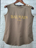 T Shirt Balmain Cotton Gold Hem Sleeveless Vest for Women