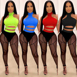 See through Pants Suit Fashion Nightclub See-through Color Matching Ladies Two-Piece Set