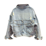 90S Outfits Spring and Autumn Denim Jacket Women's Frayed Patchwork Retro Casual Jacket