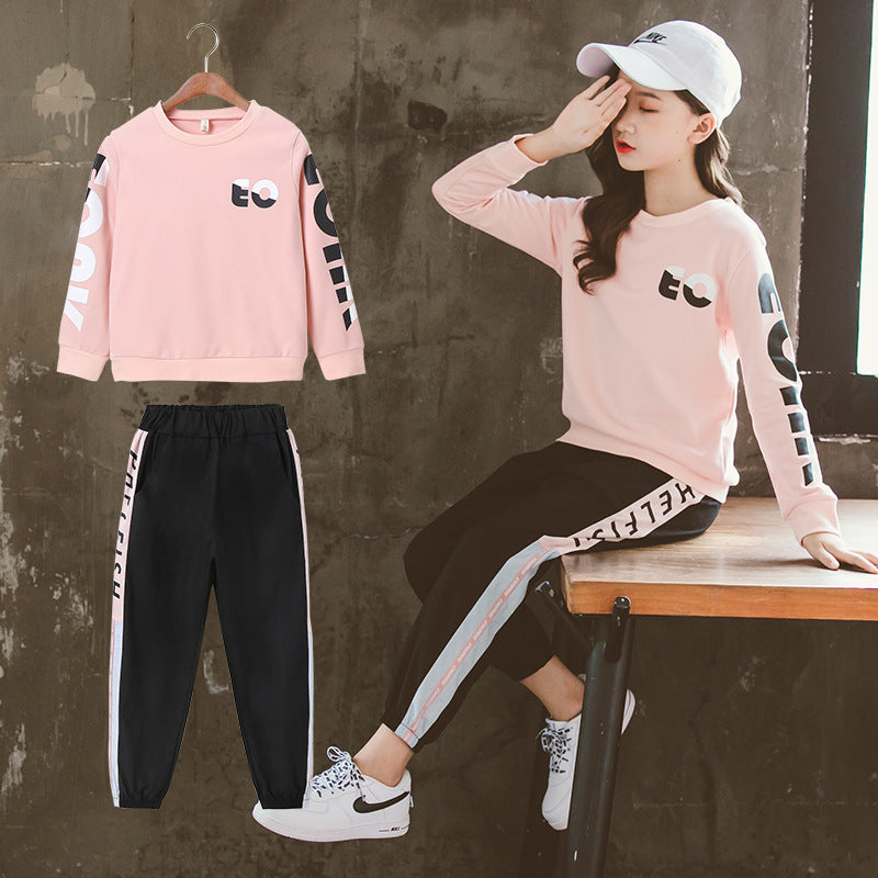 Sports Suit Autumn and Winter Suit Girl Pullover Two-Piece Children Girl's Pants