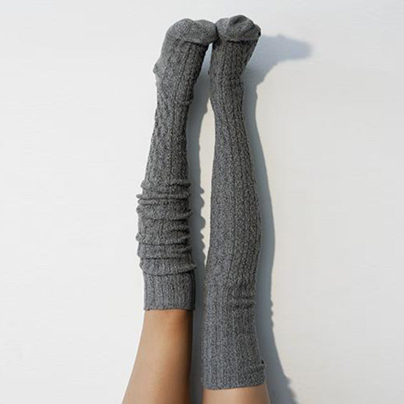 Winter Thick Knit Thigh High Socks Long Stockings Boot Autumn and Winter Twist Solid Color Stockings Knitted Knee Socks