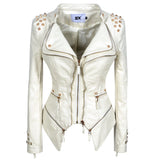 Leather Biker Coat Golden Leather Jacket Women Pu Jackets Waist Slimming Rivet Slim Washed Motorcycle Leather Coat