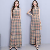 Women's Plaid Catsuit Women's Checkered Jumpsuit Plaid Jumpsuit Women's Summer High Waist Drape Wide Leg Jumpsuit
